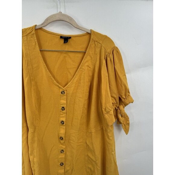 Torrid Top Women 2X Yellow Slub Button Up Tie Sleeve Boho Western Farmhouse - Picture 9 of 11
